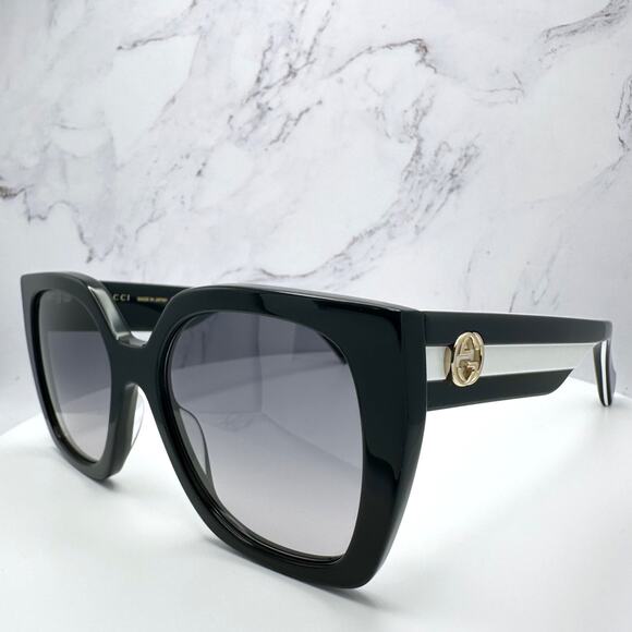 New GUCCI Sunglasses Black Square Gold Metal GG Web Arms Womens Authentic Gucci - Picture 6 of 16
